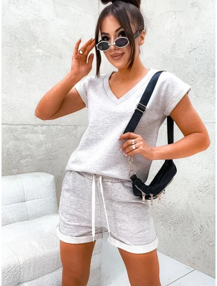 Béžový melanžový dámský letní bavlněný komplet (VE87) Béžový melanžový dámský letní bavlněný komplet (VE87)