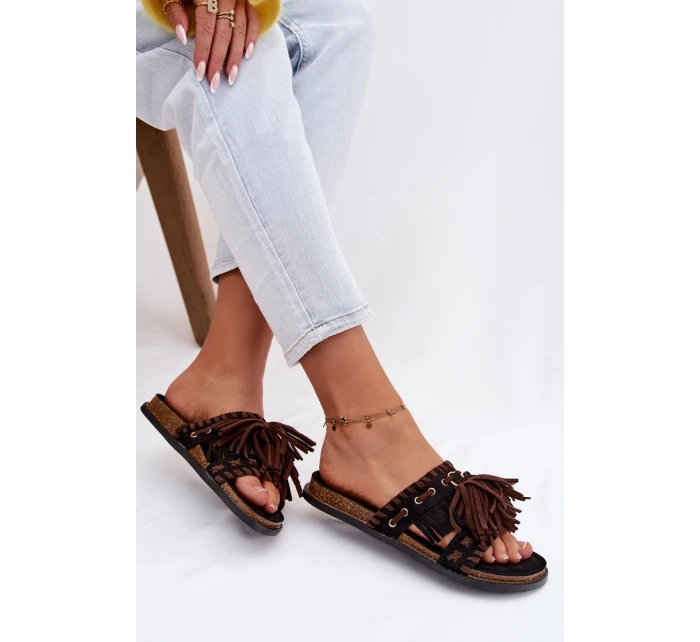 Dámské pantofle s třásněmi Černé model 21937740 - Boto