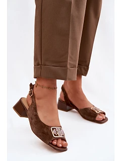 Elegantní sandály z přírodního semiše na podpatku D&A model 22100299 Hnědé - S.Barski