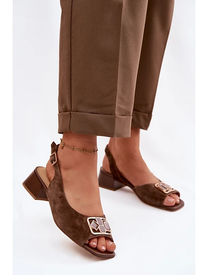 Elegantní sandály z přírodního semiše na podpatku D&A model 22100299 Hnědé - S.Barski