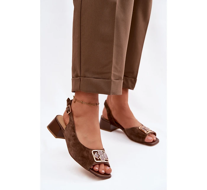 Elegantní sandály z přírodního semiše na podpatku D&A model 22100299 Hnědé - S.Barski