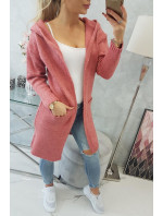 Obyčejný svetr s kapucí a kapsami světle růžové barvy