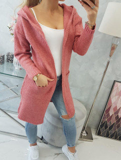 Obyčejný svetr s kapucí a kapsami světle růžové barvy
