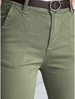 Dámské bavlněné kalhoty slim fit s páskem TAIRONIK khaki FashionStreet UY2547