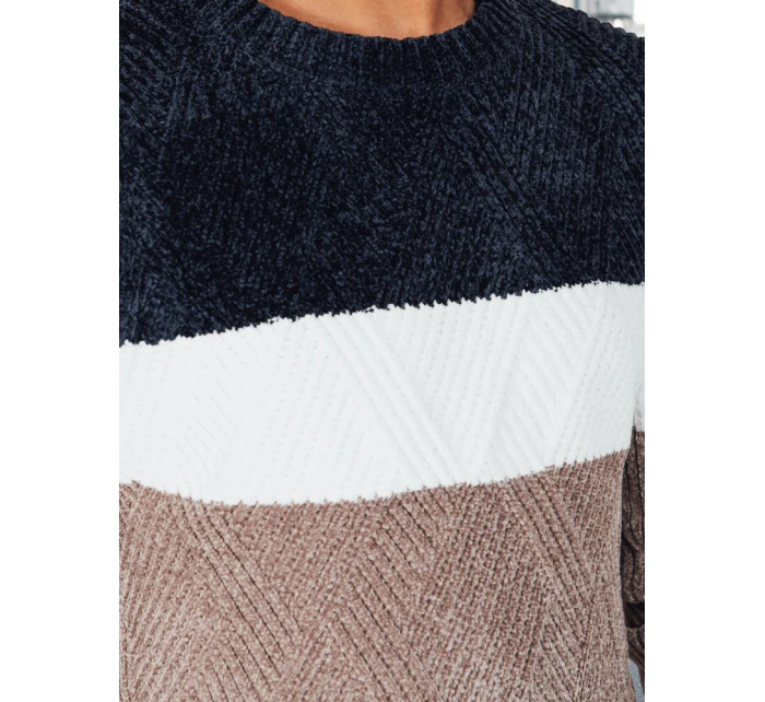 Pánský svetr s kulatým výstřihem tmavě modrý a béžový Dstreet model 21994017 - FashionStreet