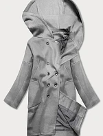 Šedý dámský kabát plus size s kapucí (2728)