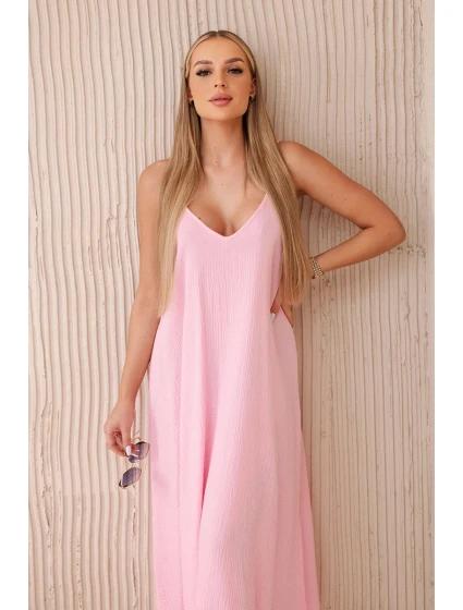 Mušelínové šaty na ramínka světle růžová