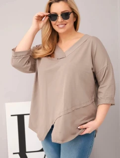Dámská bavlněná blůza Plus Size s hlubokým V výstřihem a asymetrickým spodním okrajem fango