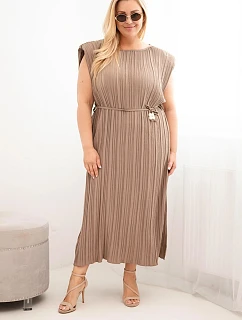 Dámské Plus Size viskózové plisované šaty s vázáním fango