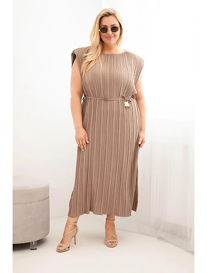 Dámské Plus Size viskózové plisované šaty s vázáním fango