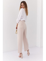 Elegantní kalhoty s vysokým pasem ve světle béžové barvě