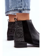 Dámské chelsea na plochém podpatku s flitry, černá Messio Dámské chelsea na plochém podpatku s flitry, černá Messio