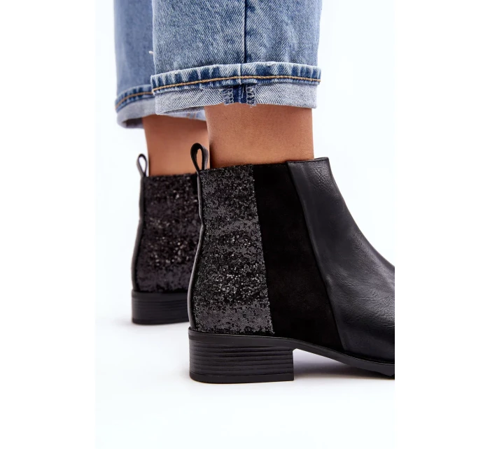 Dámské chelsea na plochém podpatku s flitry, černá Messio Dámské chelsea na plochém podpatku s flitry, černá Messio