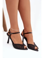 Dámské sandály na podpatku se zdobením Peloria – černé