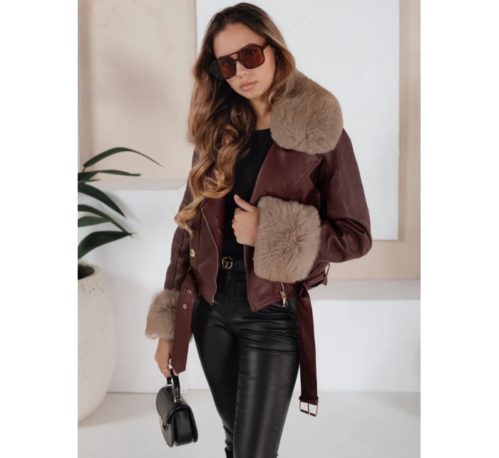 Dámská kožená bunda s kožešinou vínová Dstreet model 21991877 - FashionStreet
