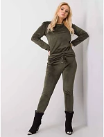 Dámská velurová tepláková souprava plus size khaki (6085)