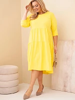 Dámská bavlněná sukýnka Plus Size s volány a ohrnutým rukávem žlutá