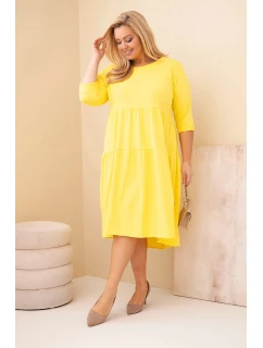 Dámská bavlněná sukýnka Plus Size s volány a ohrnutým rukávem žlutá