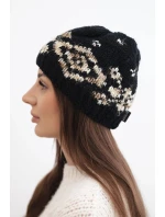 Dámská zimní vlněná čepice s ozdobnými krystalky K399 černá