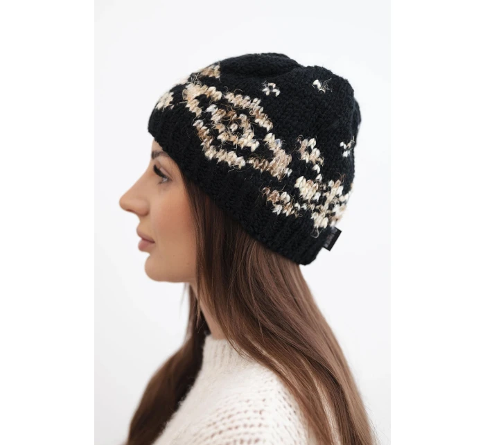 Dámská zimní vlněná čepice s ozdobnými krystalky K399 černá