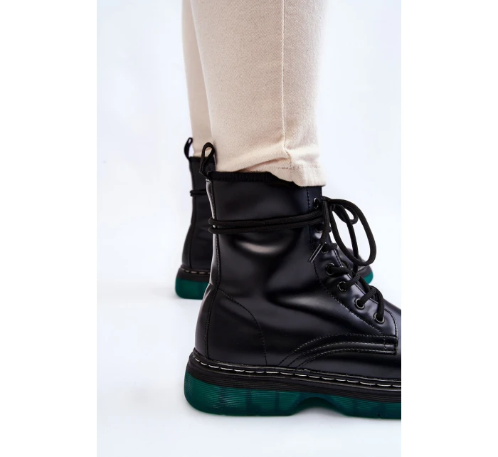 Dámské šněrovací boty se zelenou podrážkou černá model 21605506 - EVENTO
