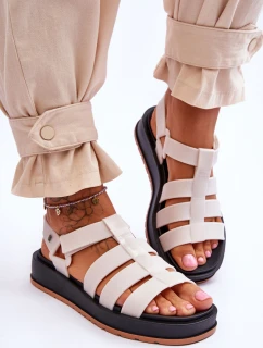 Dámské sandály na suchý zip Světle béžová model 21615530 - Zaxy