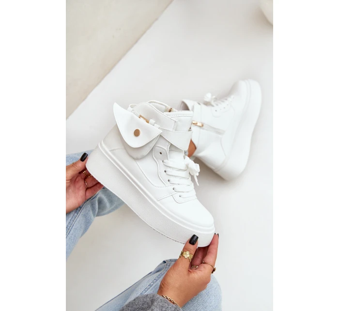 Vysoké tenisky s kapsičkou na platformě bílé Saramis