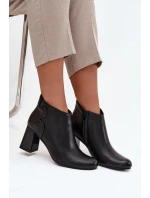 Kožené zimní kotníčkové boty na podpatku Černé Ivessara