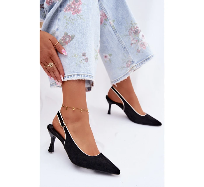Dámské sandály na podpatku s lemovkou Černé model 22111356 - Boto