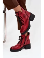 Kožené dámské boty Vinceza – červené, zateplené, na širokém podpatku Kožené dámské boty Vinceza – červené, zateplené, na širokém podpatku