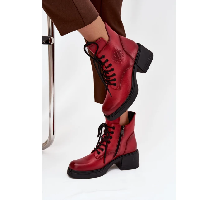 Kožené dámské boty Vinceza – červené, zateplené, na širokém podpatku Kožené dámské boty Vinceza – červené, zateplené, na širokém podpatku