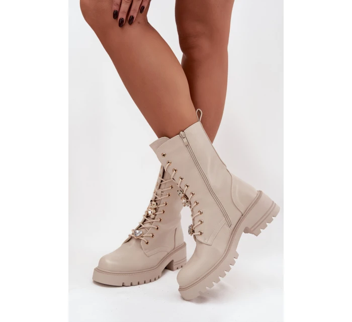 Botki workery dámské s přívěsky – medvídek a srdce, béžové Iravine