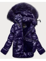 Tmavě modrá lakovaná dámská prošívaná bunda (7697)