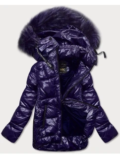 Tmavě modrá lakovaná dámská prošívaná bunda (7697)