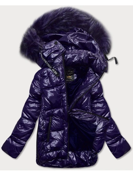 Tmavě modrá lakovaná dámská prošívaná bunda (7697)