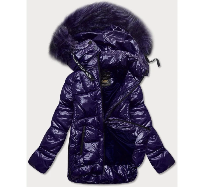 Tmavě modrá lakovaná dámská prošívaná bunda (7697)