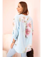Dámská blůza z bavlny s květinovým vzorem a knoflíky modrý Dámská blůza z bavlny s květinovým vzorem a knoflíky modrý