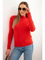 Dámský svetr s polo-výstřihem z měkké pleteniny červený Dámský svetr s polo-výstřihem z měkké pleteniny červený