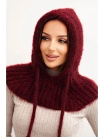Dámská čepice s kapucí a jemným vzorem se šňůrkami bordový