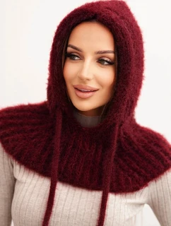 Dámská čepice s kapucí a jemným vzorem se šňůrkami bordový