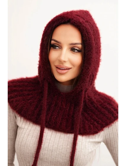 Dámská čepice s kapucí a jemným vzorem se šňůrkami bordový