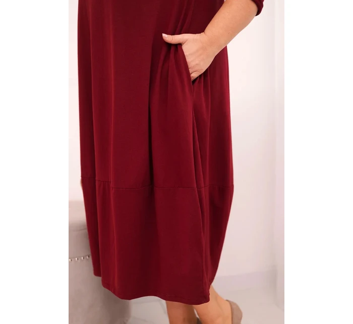 Dámská bavlněná sukně Plus Size s ohrnovacími rukávy a kapsami bordová