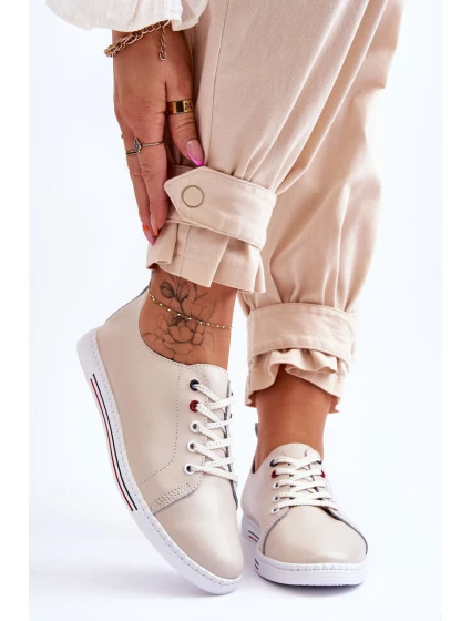 Dámské kožené tenisky béžové model 21615788 - S.Barski