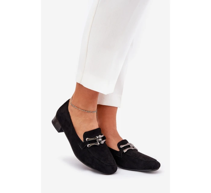 Mokasíny S Ozdobou Na Podpatku Eko Semišové Černé model 21685313 - Boto