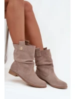 Kožené semišové dámské s řasením s  béžové model 21712955 - Zazoo