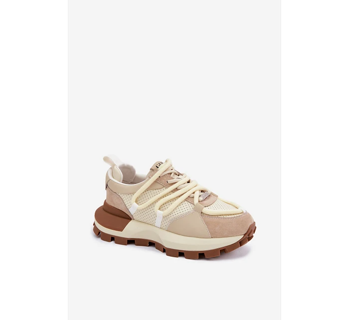 Kožené semišové dámské tenisky model 22095140 Béžové - Goe