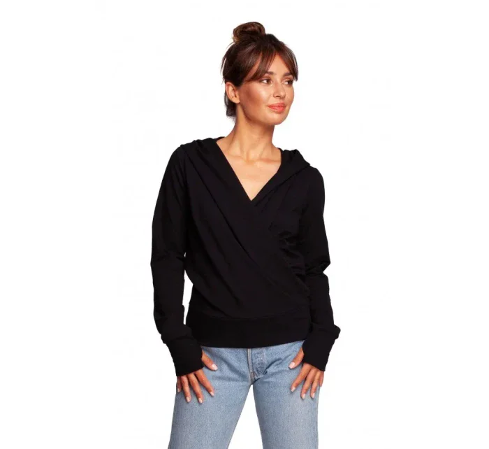 model 17636580 Zavinovací svetr s kapucí černý - BeWear