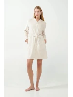 Dámský fleecový župan na zip 21360 Ecru - Vamp Dámský fleecový župan na zip 21360 Ecru - Vamp