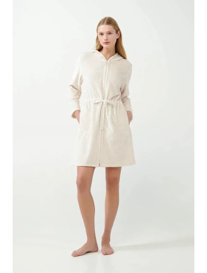 Dámský fleecový župan na zip 21360 Ecru - Vamp Dámský fleecový župan na zip 21360 Ecru - Vamp