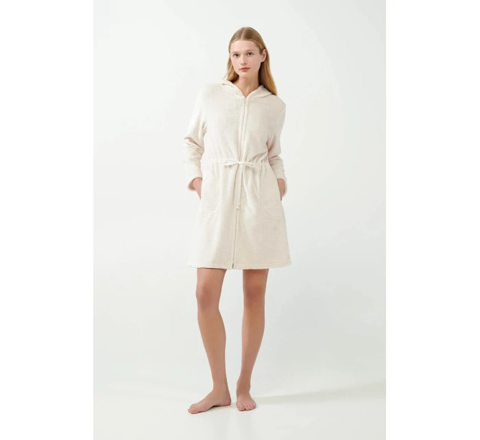 Dámský fleecový župan na zip 21360 Ecru - Vamp Dámský fleecový župan na zip 21360 Ecru - Vamp